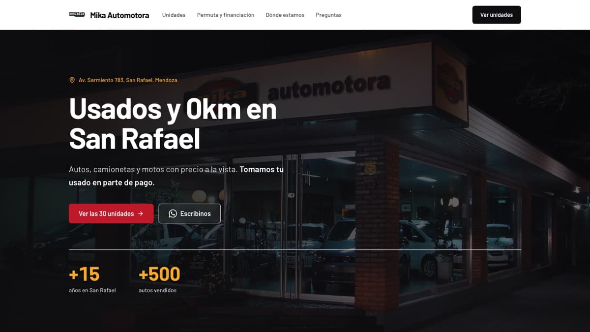 Captura del sitio de Mika Automotora